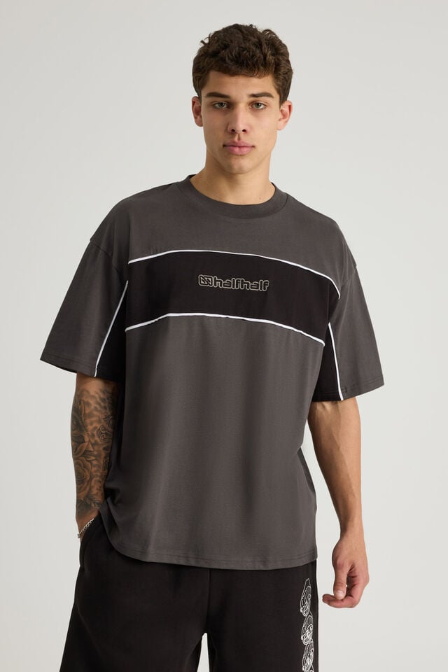 Gull Clothing Articles #7427 Half Half Box Fit Panelled Graphic Tshirt