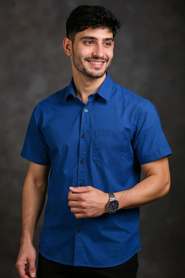 Gull Clothing Articles #7420 Men's Solid Slim Fit Formal Shirt with Spread Collar and Half Sleeves