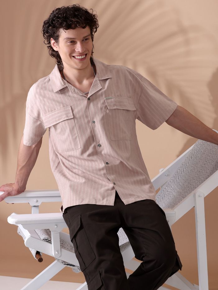 Gull Clothing Articles #7417  Rose Pink Half-Sleeves Shirt for Men